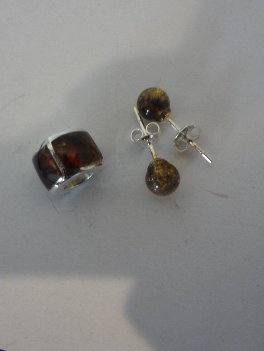 Square Genuine Amber Bead and Earrings